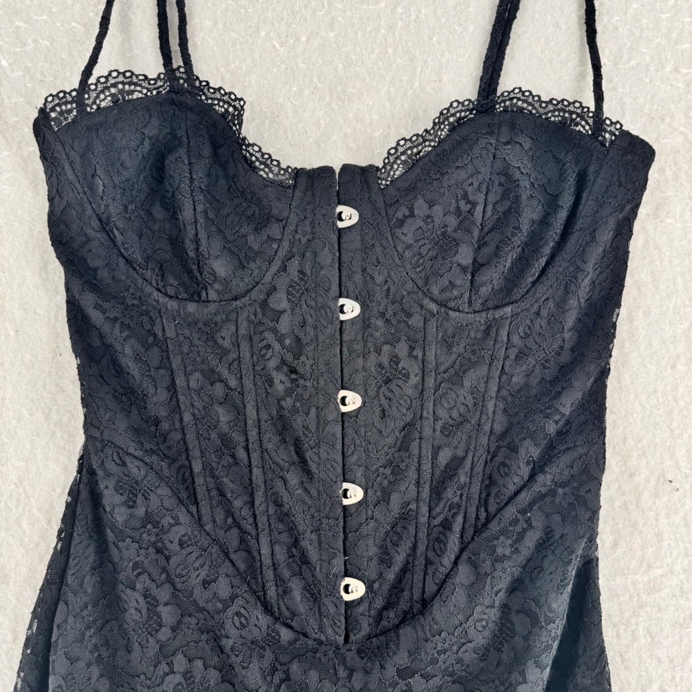 Fashion Nova - Corset Lace Mini Dress Hook Eye - Black - M - Womens